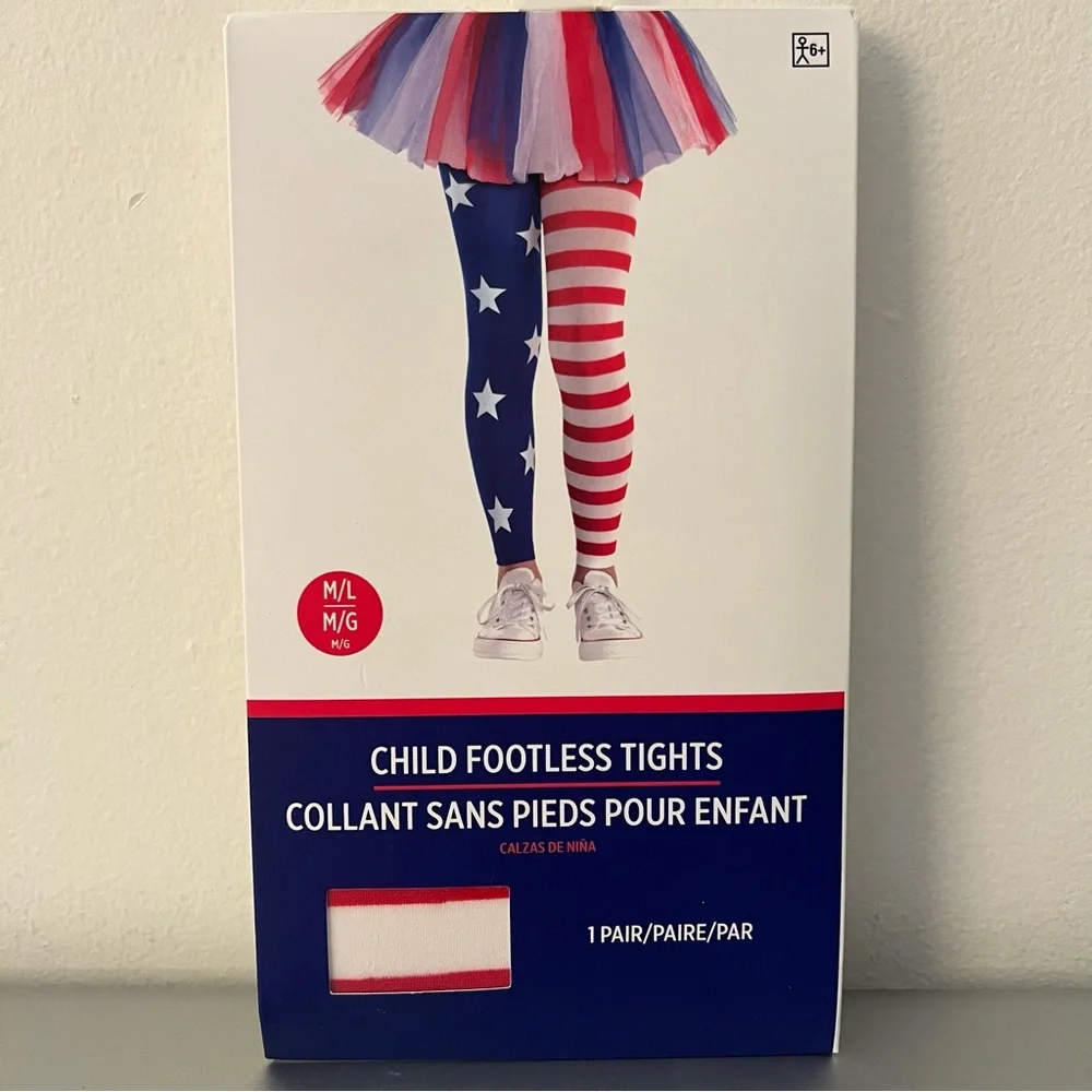 Child Footless Tights with Stars and Stripes red white and blue M/L NEW